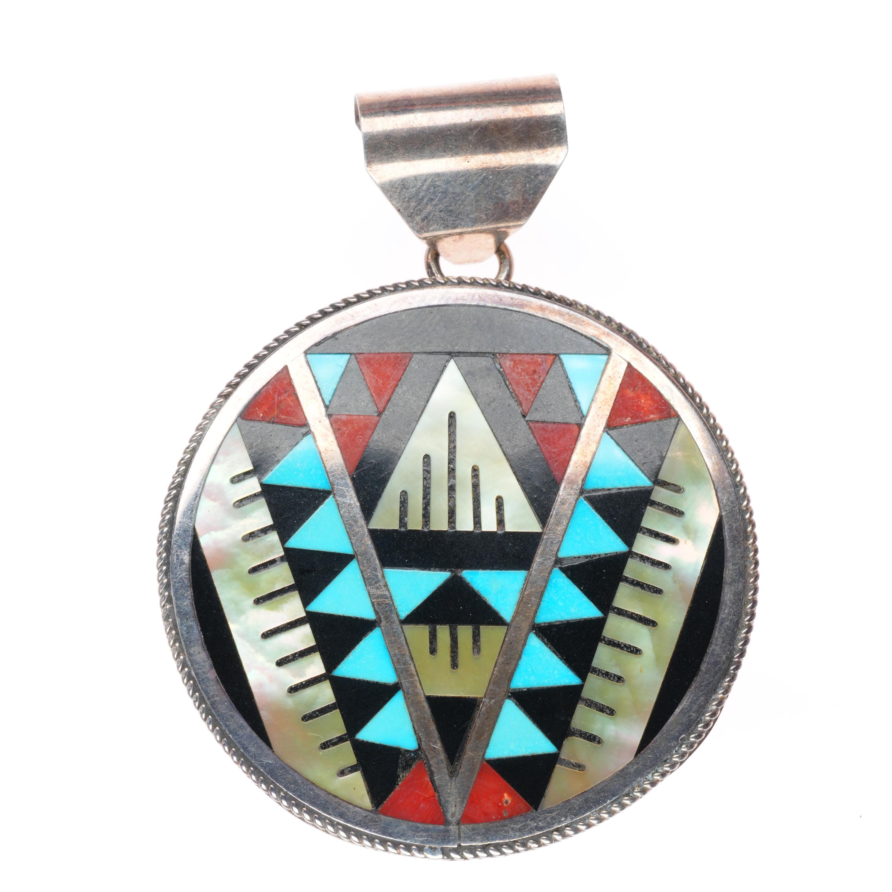 Leander & Lisa Othole Zuni Sterling Silver Inlay Large Necklace