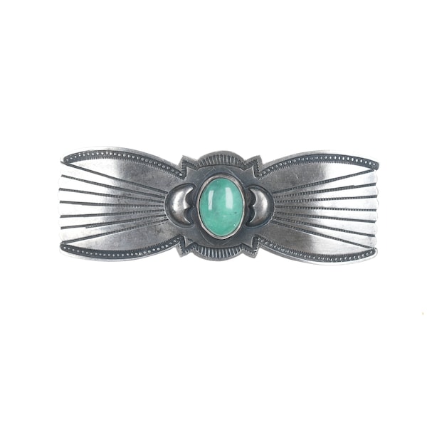Harry Morgan (1947-2008) Navajo Heavy stamped silver and turquosie pin