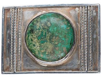 Vintage southwestern sterling silver green turquoise buckle for 1.75" belt