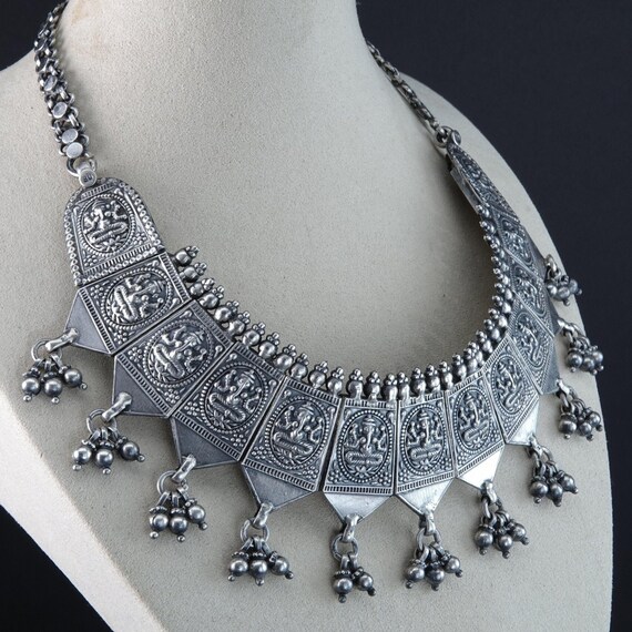 Antique Silver Hindu Ganesha Bib Necklace - image 2