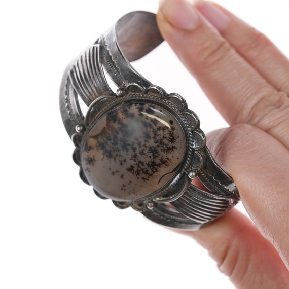 6.75" Large Moss Agate Navajo silver cuff bracelet - image 2