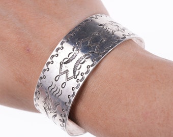 6.75" Antique Navajo Stamped Ingot silver bracelet