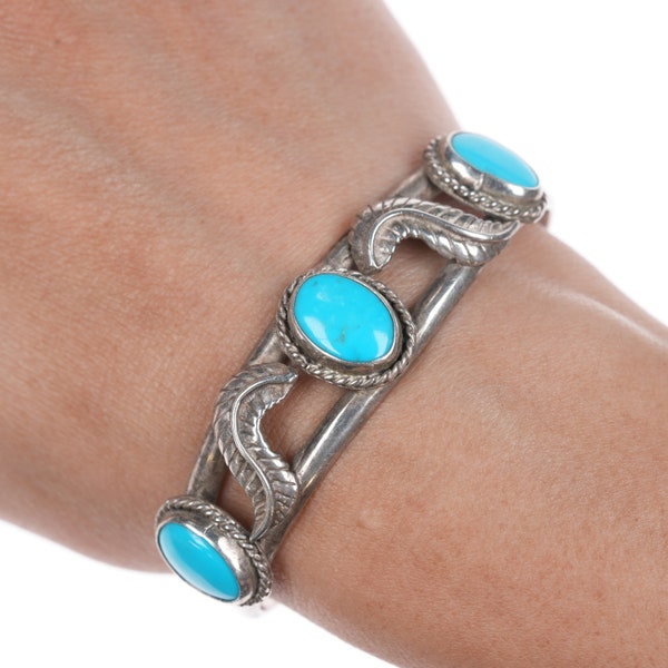 6 3/8" Buck Native American Silver cuff bracelet with turquoise