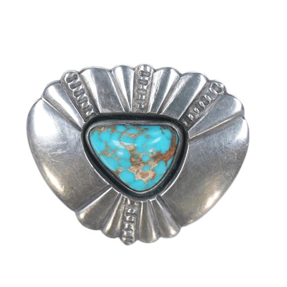 Mark Chee Early Hlmk Vintage Native American Navajo Turquoise Sterling Silver Buckle Mark Chee Early Hlmk Vintage Native American Navajo Turquoise Sterling Silver Buckle