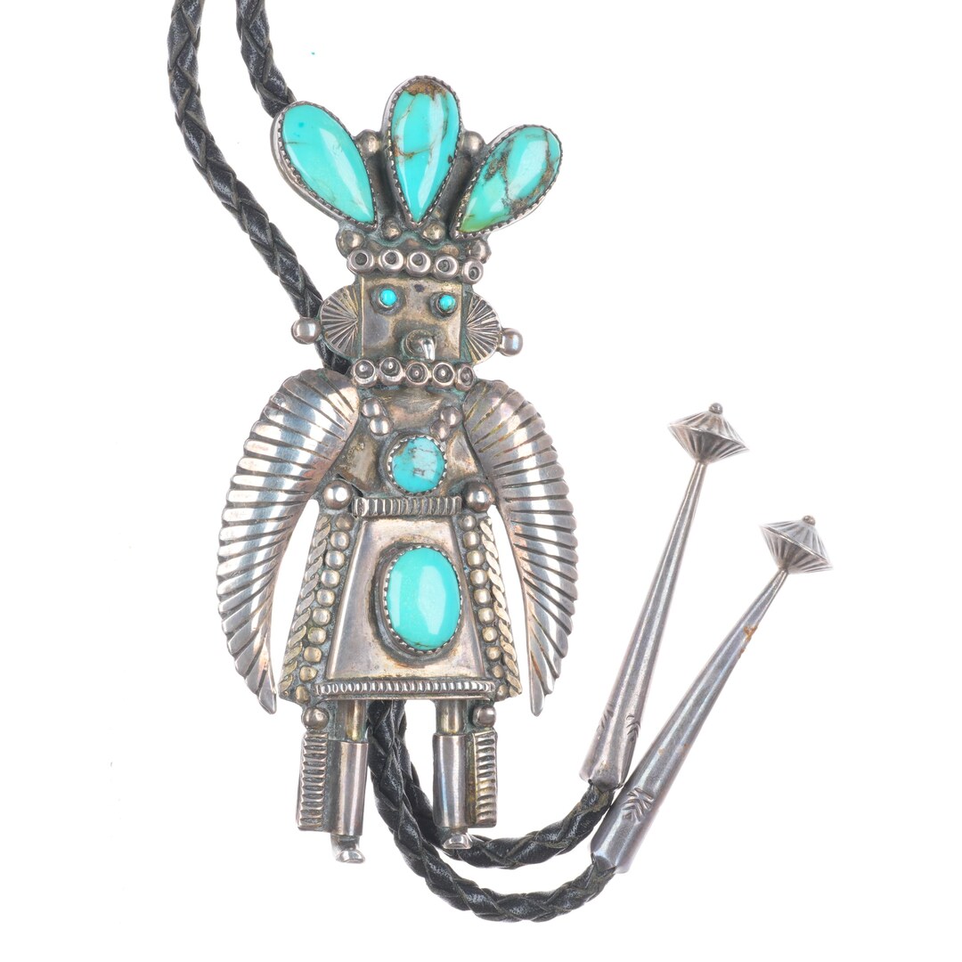 Big C1960 C-31 Navajo Sterling Silver Kachina Bolo Tie With Turquoise ...