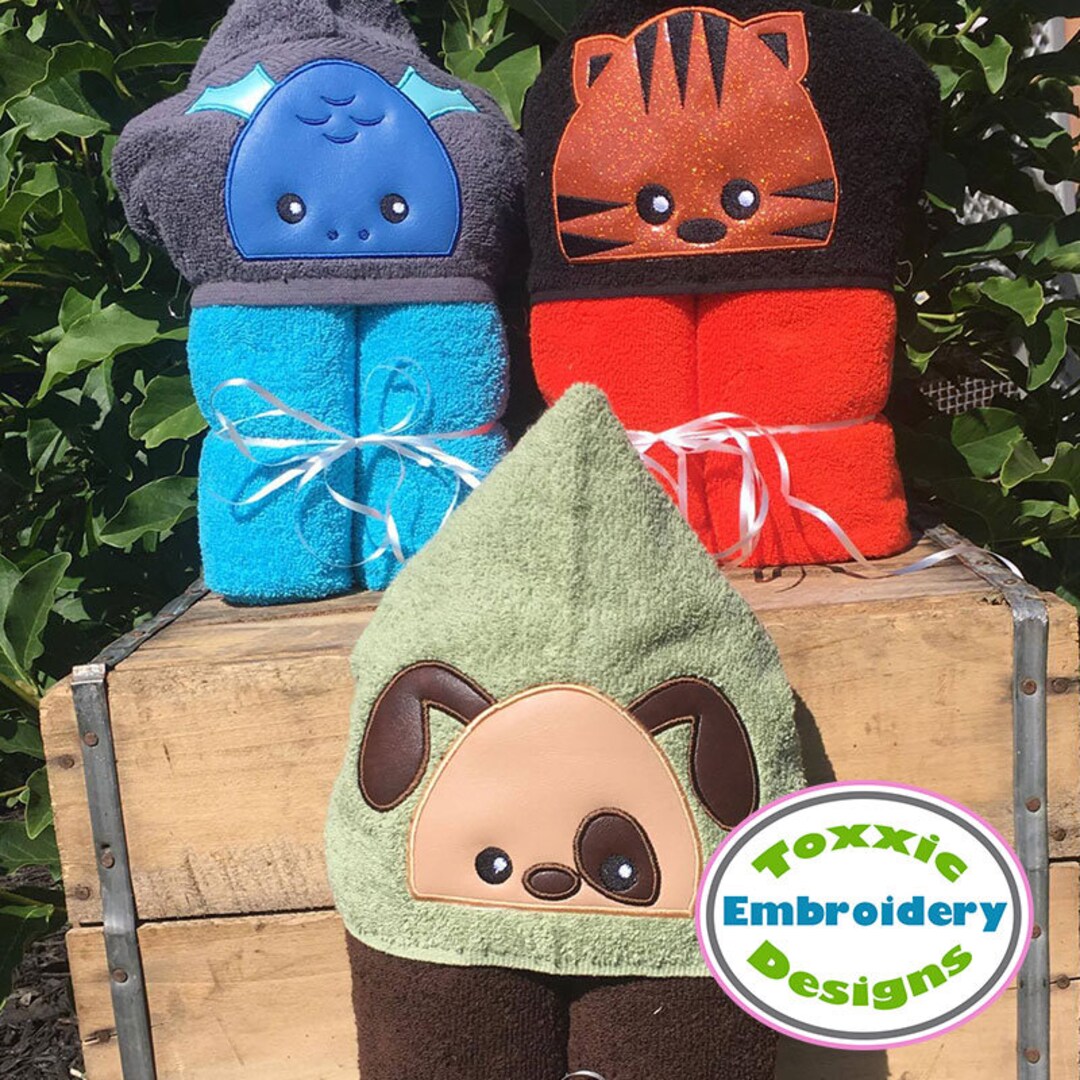 Cute Animal Peeker Set 3 Machine Embroidery, Hooded Towel, Peeker, 4x4