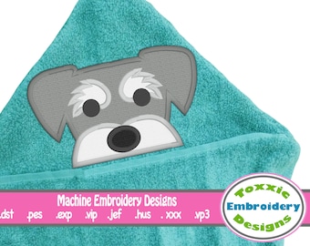 Schnauzer Dog Puppy Hooded Towel Machine Embroidery Peeker Design 4x4 5x7 hoop PES DST JEF hus