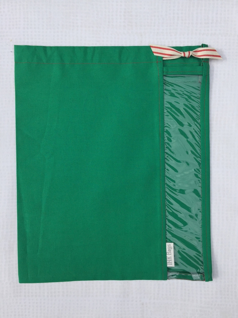 Christmas Green Peek-A-Boo INK Bag with Red Striped Ribbon