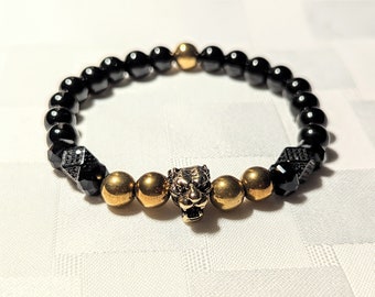 Men's Blk/Gold Bracelet w/Tiger Head