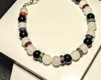 Multicolored Wire Bracelet w/Crystal Spacers