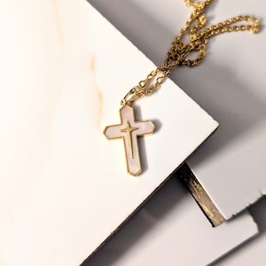 Mother of Pearl Gold Cross Necklace