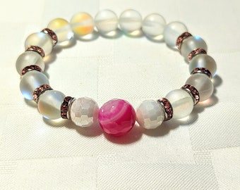 Pink iridescent beaded bracelet