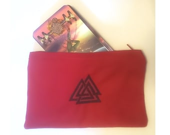 ZIPPER CARD CASE with Valknut - Any Color, Any Size, bag, deck, card, cards, pouch, Tarot, oracle, Norse, Viking