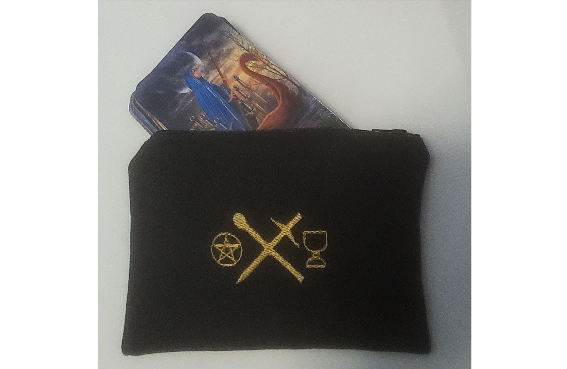ZIPPER CARD CASE with Tarot Suit symbols - Any Color, Any Size, bag, deck, card, cards, pouch, Tarot, oracle, embroidery