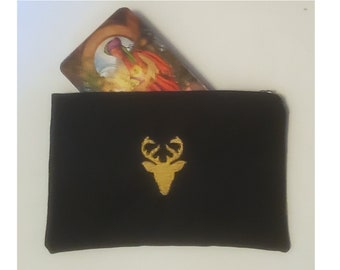 ZIPPER CARD CASE with Deer Head - Any Color, Any Size, bag, deck, card, cards, pouch, Tarot, oracle, horned god