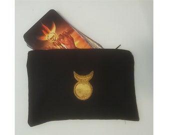 ZIPPER CARD CASE with Horned God symbol - Any Color, Any Size, bag, deck, card, cards, card case, pouch, Tarot, oracle, triple goddess
