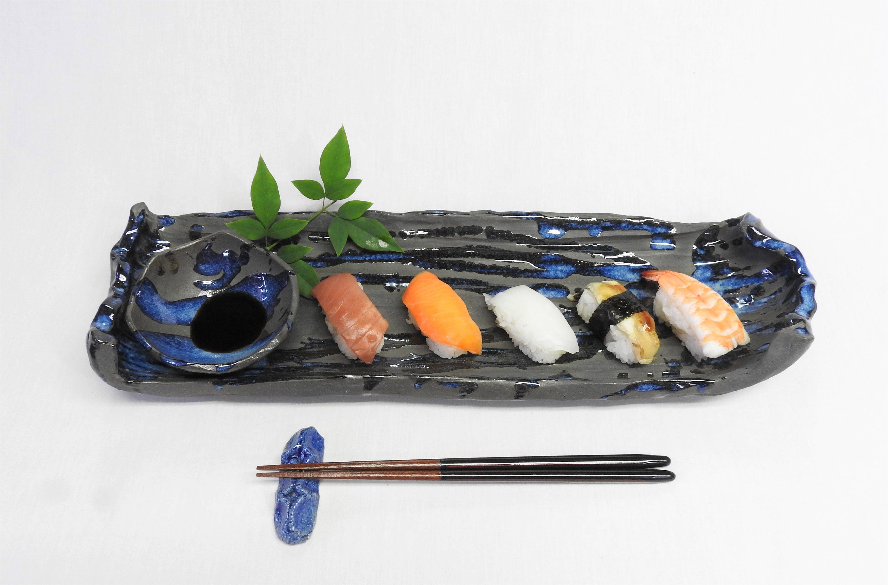 Sushi Plate Long Ceramic Dish Ceramic Plates Ocean Blue Etsy