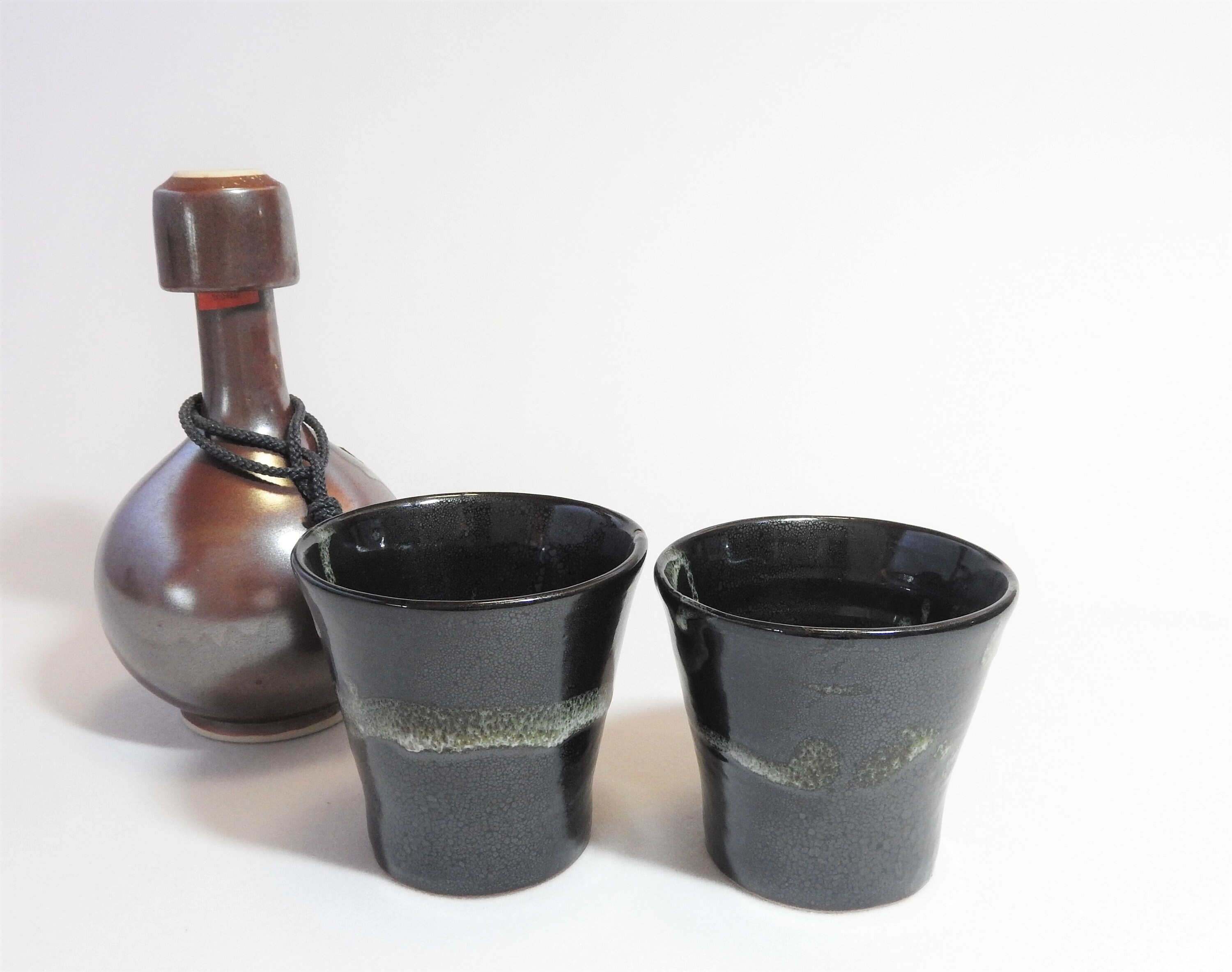Handmade Sake Cup Set Japanese Ceramics Black Ceramic Cup Etsy