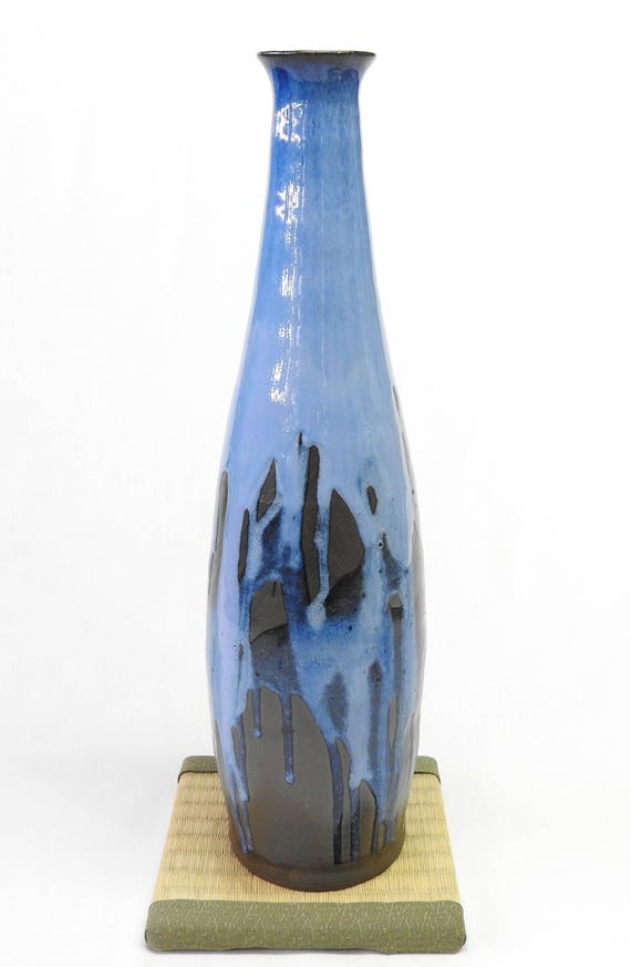 Slender Tall Vase Blue Vase Handmade Japanese Ceramics Home Etsy