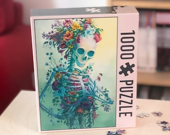 Life - 1000 piece puzzle - jigsaw puzzles for adults game toys gift challenging skeleton flowers skull floral creepy