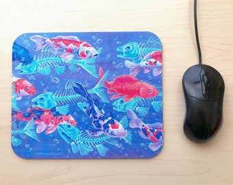 Ebb & Flow - Mousepad Mouse Pad Fabric Rubber Backed Home Office Gift koi fish bones skeleton water art koifish