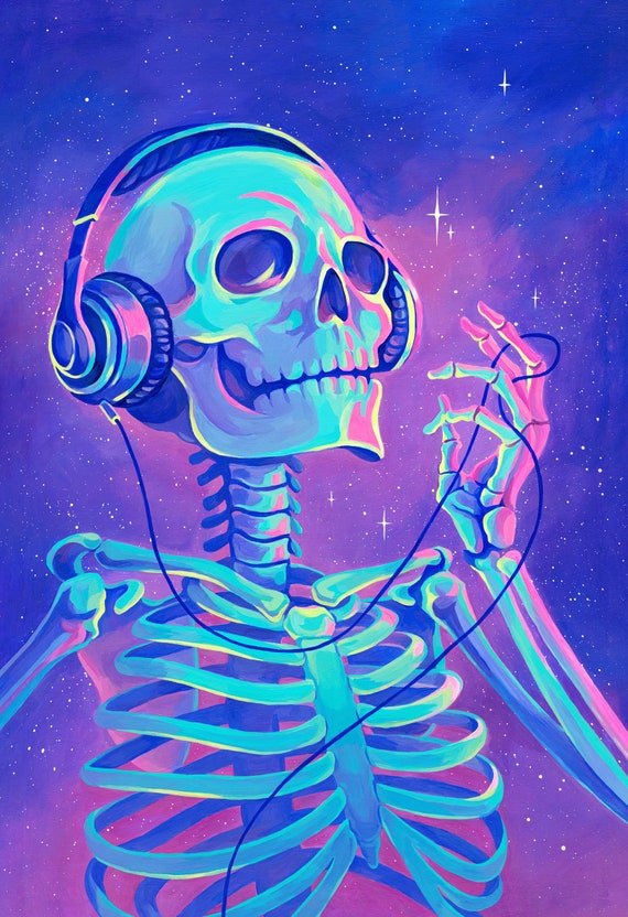 Lofi for Skeletons 18x24 Print - Acrylic Painting Art Reproduction
