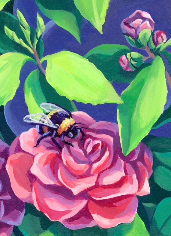 En Estampe Fleur 11 X 17 Arbre Peinture Abeilles Abeille Dryade Belle Fleurs Feuilles Fantasy Assez Acrylique Coloré Nymphe Affiche Art Reproduction