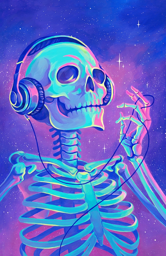 Lofi for Skeletons -acrylic Painting Art Reproduction Skeleton