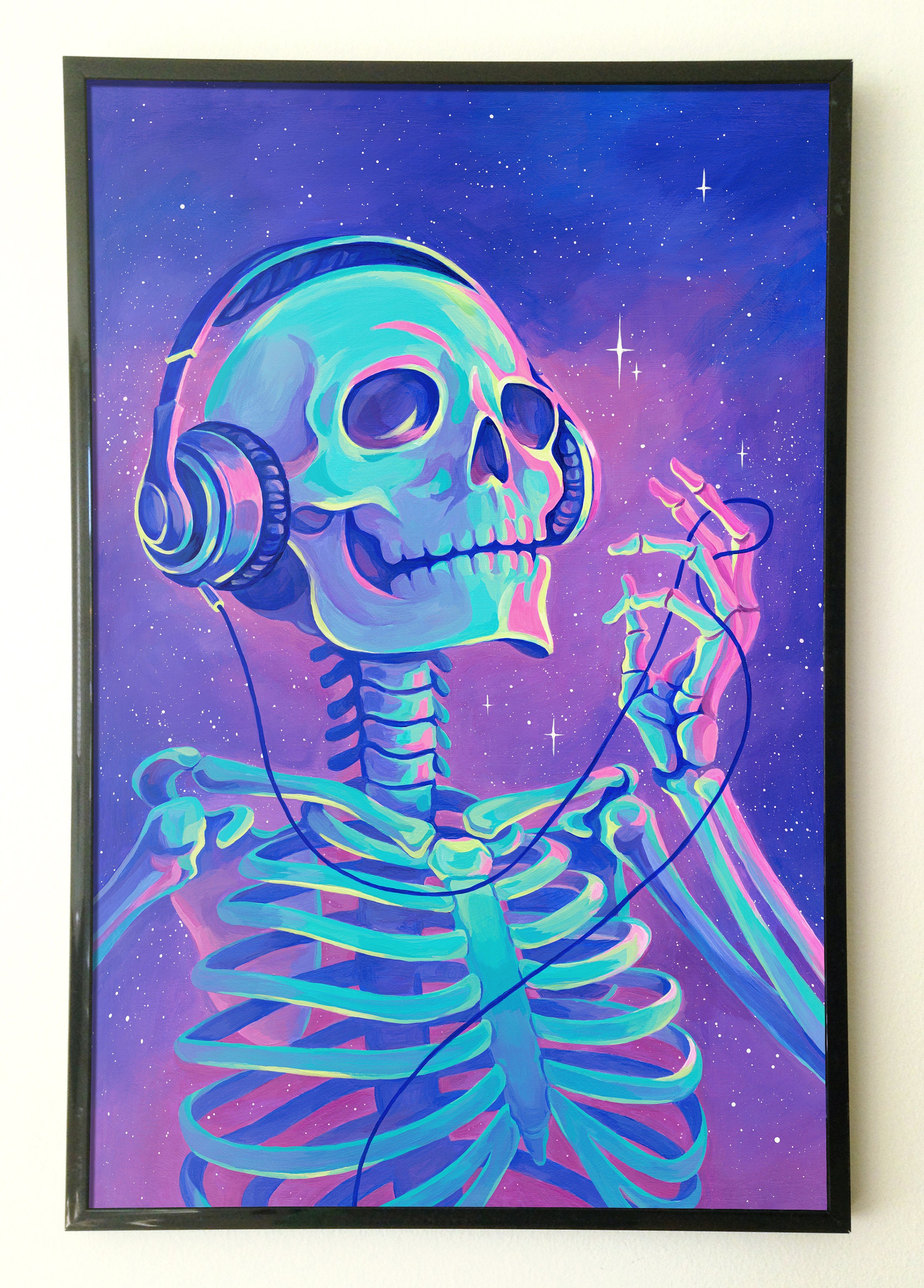 Lofi for Skeletons -acrylic Painting Art Reproduction Skeleton
