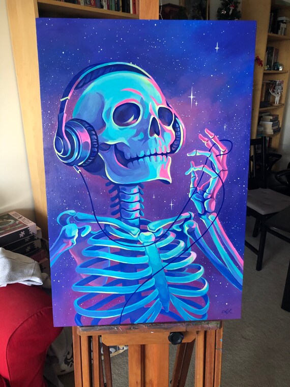 Lofi for Skeletons Canvas Print - 16x24 - 24x36 - Skull Music Jams