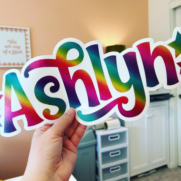 Rainbow Vinyl - Choose Your Font // Custom Vinyl Name Decal // Vinyl Stickers // Holographic Name Decal // Name Decal // Sweetly Ashlyn