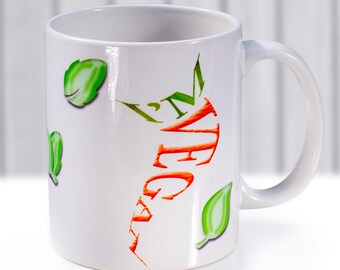 Vegan mug. Vegan gift idea. Veggie designed cup