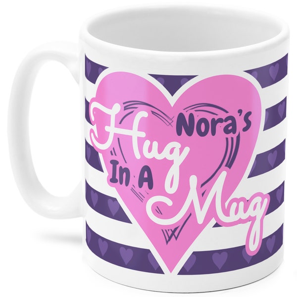 Nora mug, Nora's Hug in a Mug, Name gift (Purple and pink)