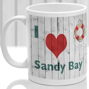 Sandy Bay mug, Gift to remember Devon, Ideal present,custom design.