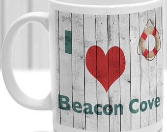 Beacon Cove mug, Gift to remember Devon, Ideal present,custom design.