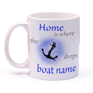 Personalised boat mug. Narrow Boat, Yacht, boat with your name or boat name
