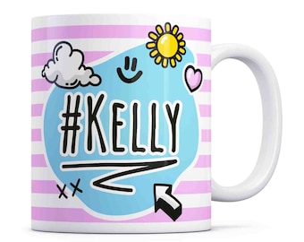 Kelly Mug, Cheerful Pink and Blue Personalised Mug