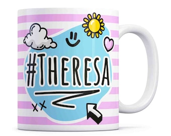 Theresa Mug, Cheerful Pink and Blue Personalised Mug