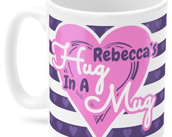 Rebecca mug, Rebecca's Hug in a Mug, Name gift (Purple and pink)