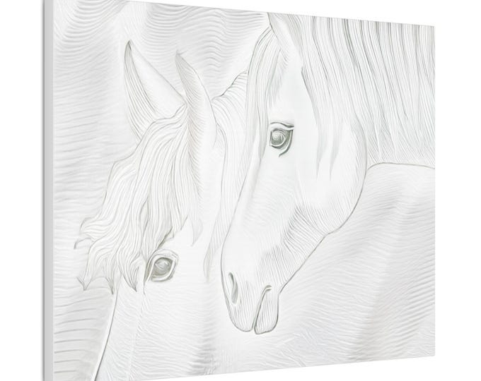 abstract canvas print of a white horses with  gentle white tones mane  shading elegant serene contemporary and modern abstract wall art.