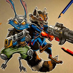 Rocket Raccoon & Blackjack O&#39;Hare art print