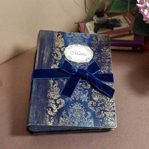 Blue and gold guest book, fairytale wedding, photo album, romantic wedding, scrapbook, diary, anniversary book.