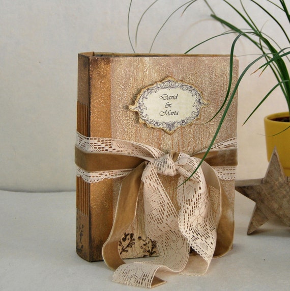 Photo Guestbook Album Wedding Guest Book Taupe and Gold Ready to Ship 8.5x6.5 inches