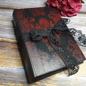 Libro de firmas de boda negro y rojo, romántico y gótico para Instax. Diario gótico. 5.5 x 8.3 pulgadas.