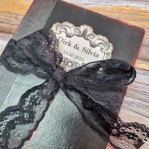 Gothic wedding guest book, Black & Red journal with lace. 5,5x8,3&quot; inches.