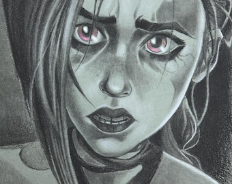 Jinx - Arcane Charcoal Drawing 9”x12”