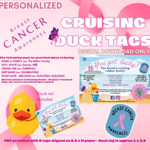 Personalisierte Brustkrebsbewusstsein Cruise Duck Tags: Anpassbarer digitaler Download für Cruise Duck Lovers | Beachtet Cruise Duck Tags