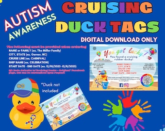 Personalized Autism Awareness Cruise Duck Tags: Customizable Digital Download for Cruise Duck Lovers | | Cruise Duck Tags | Printable