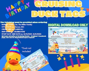 Personalized Happy Birthday Cruise Duck Tags: Customizable Digital Download for Cruise Duck Lovers | Cruise Duck Tags | Birthday Duck Tags