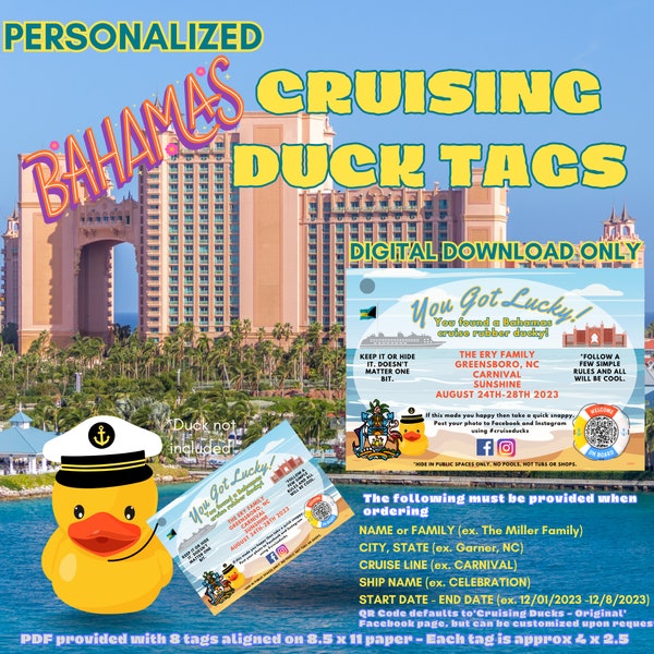 Personalized Bahamas Cruise Duck Tags: Customizable Digital Download for Cruise Duck Lovers | Cruising Ducks | Printable Duck Tags